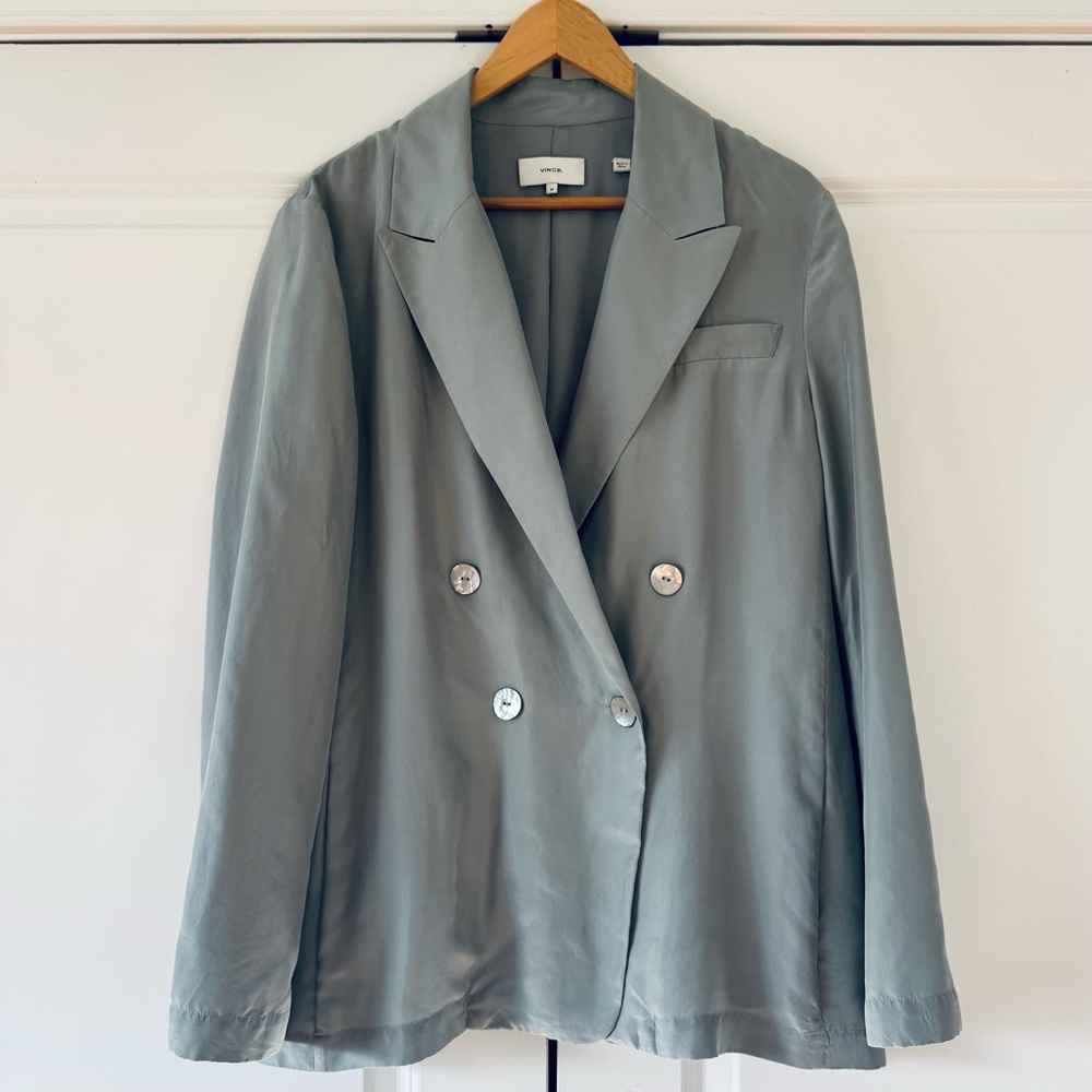 100% silk blazer Vince drapey boyfriend jacket suiting double breasted size 14